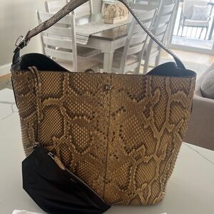Bally Python Genuine Snakeskin Tote Bag with Leather Pouch Excellent Condition